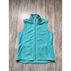 Woolrich Womens Fleece Vest Full Zip Mock Neck Pockets Blue Sz L EUC Warm Soft